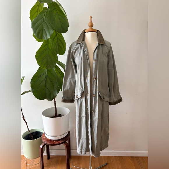 Rare Vintage 90 LL Bean Gray Barn Coat Corduroy Collar Oversized Workwear Jacket - Picture 5 of 9